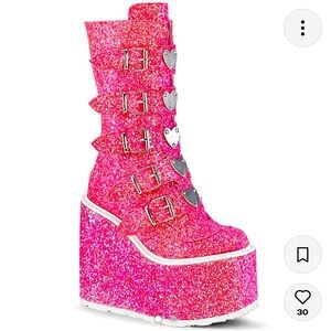 DEMONIA glitter platform boots